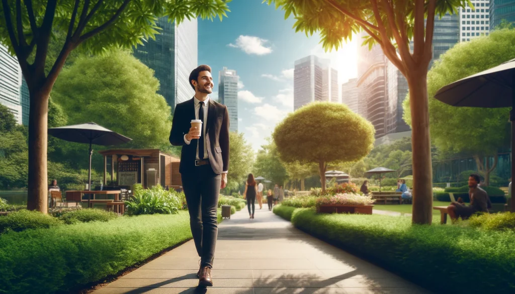 Man getting an early afternoon walk.