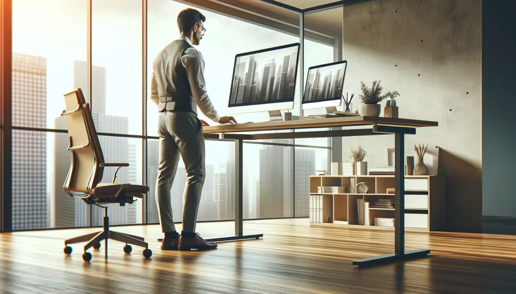 Man working at a standing desk.